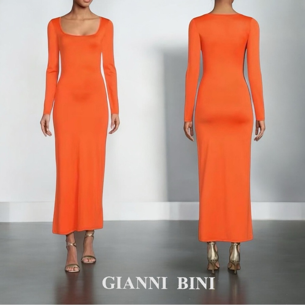 Gianni Bini Column Icon Knit Scoop Neck Long Sleeve Bodycon Midi Dress